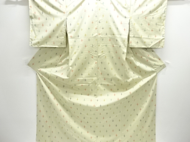 JAPANESE KIMONO / TSUMUGI / UNUSED / WOVEN CROSS KASURI PATTERN